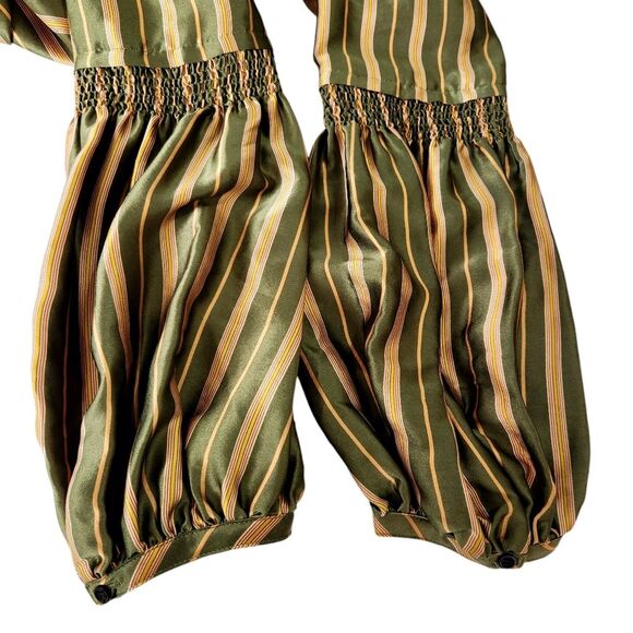 BCBG MaxAzria Vintage Silk Dress Green Yellow Striped Faux Wrap Women's Small - Picture 6 of 12